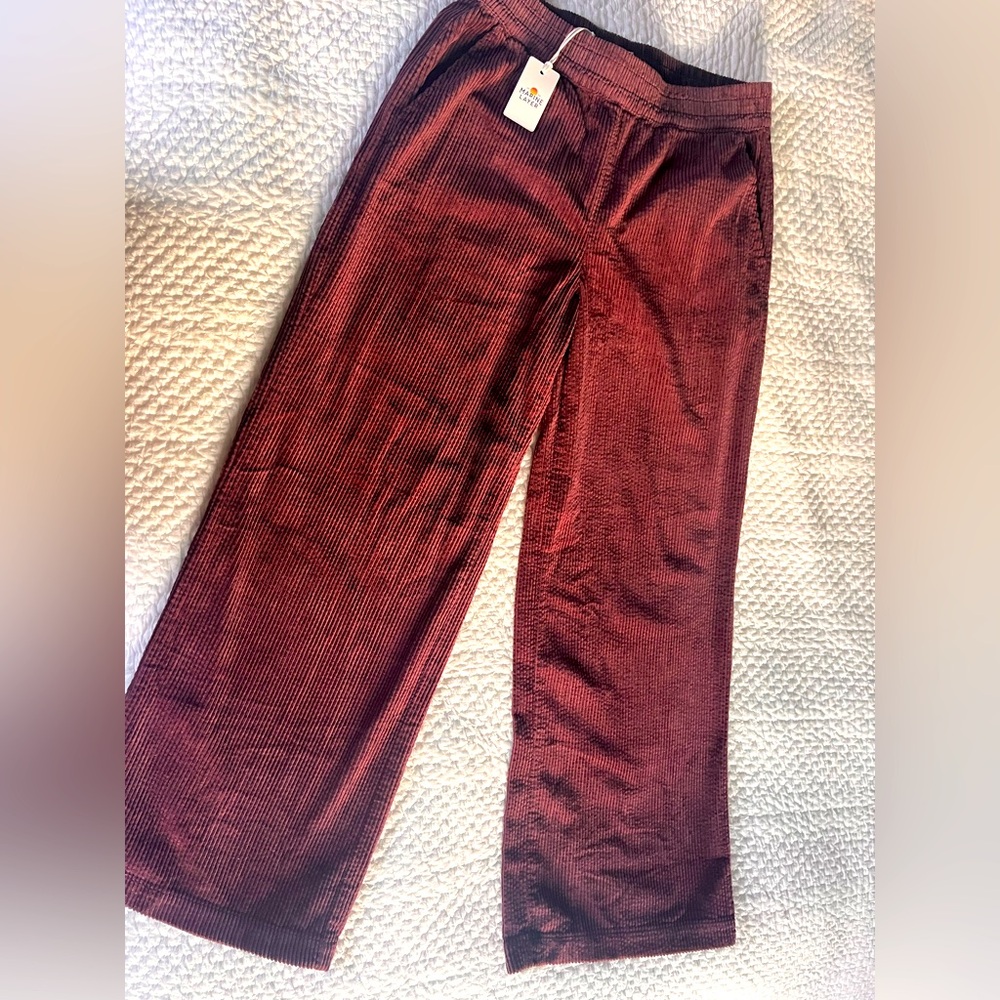 Marine Layer Allison Corduroy Trousers Wine Maroon Red Medium Size